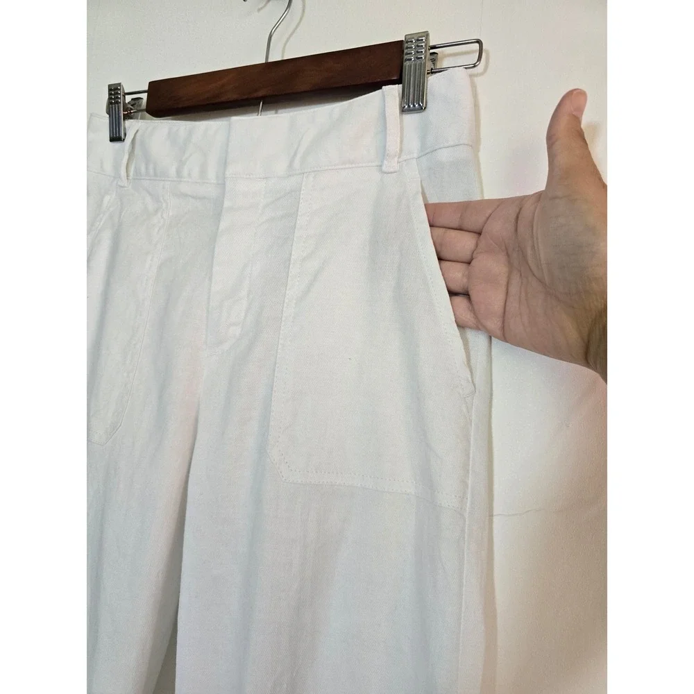 Banana Republic White Linen Blend Wide Leg Pants Size 0 coastal euro summer